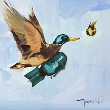 War Mallard Flying PRINT Painting by Impressionism Artist Jose Trujillo 16x16