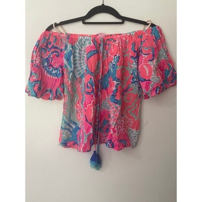 Lilly Pulitzer  Sain Off-Shoulder Top in Coral Reef I'm So Jelly Size S