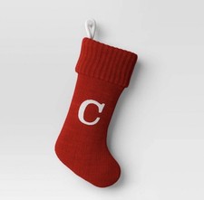 New Wondershop Initial Monogram Knit 19" Christmas Stocking Red Letters  C  