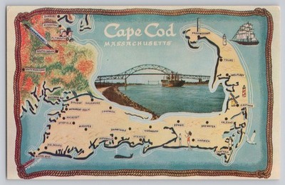 Cape Cod MA Massachusetts Pictorial Map c1960s Postcard