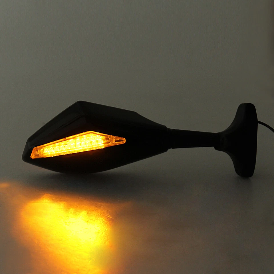 黑色摩托车镜子带 LED 转向信号适用于雅马哈 YZF R6 YZF 川崎忍者 — 第 4/4 张图片