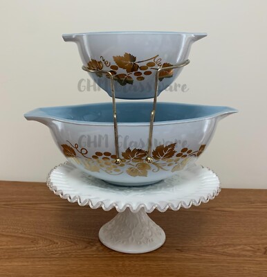Vintage Pyrex Golden Grapes Chip & Dip Set w/Bracket | eBay