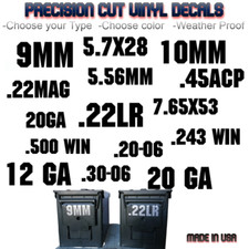 Ammo Can Vinyl Decals Stickers 9mm 5.56 Various Bullet Calibers Labels Box 12 Ga