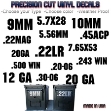 Ammo Can Vinyl Decals Stickers 9MM 5.56 Various Bullet Calibers Labels Box 12 GA