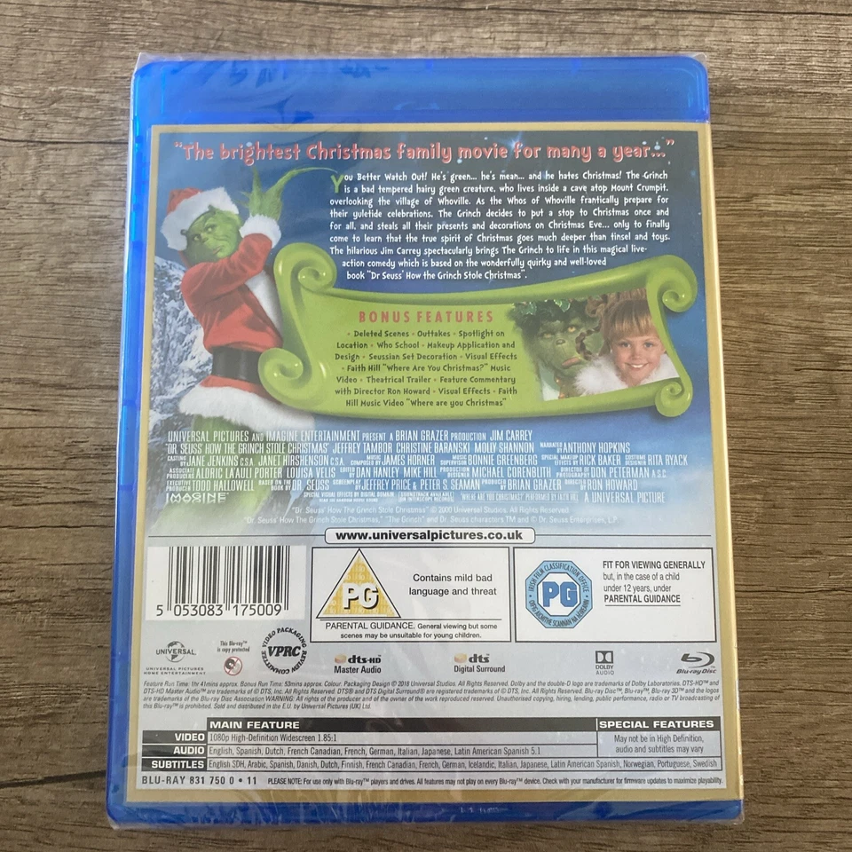 The Grinch How The Grinch Stole Christmas (2000 Jim Carrey) NEW SEALED BLU RAY - Image 2 of 2