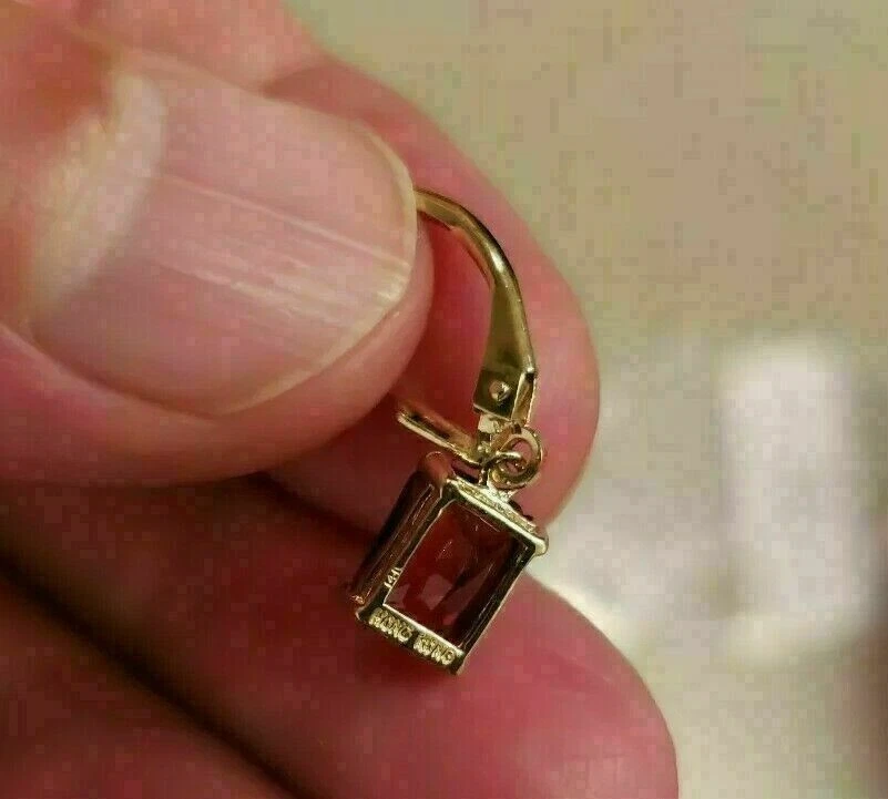Pendiente colgante/caída de rubí rojo corte cojín de 4 quilates para mujer acabado de oro amarillo de 14 quilates Foto 3 de 4