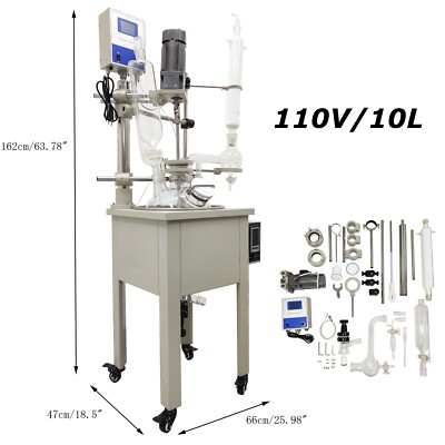 New 10L Single Layer Glass Reactor 110V with Heating Function Lab Equipment