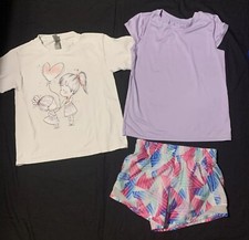 Girl  s 3 Piece Lot Activewear Shorts  Shirt  T-shirt Size 10-12 Listing 1013