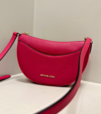 Michael Kors Dover Small Women Leather Half Moon Crossbody Bag in