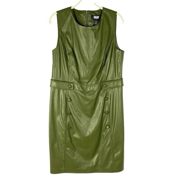 fashion leather dress Black Leather Zip Front Dress Small / Black