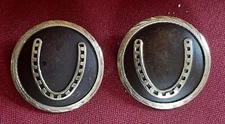 Leather Hardware - PAIR of Engraved Silver Mounted  Horseshoe Conchos - 1½"