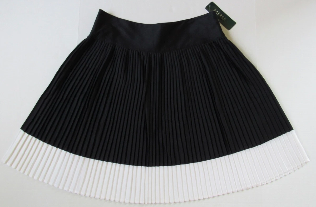 NWT Lauren Ralph Lauren Accordion Pleat Pleated 100% Cotton Black  