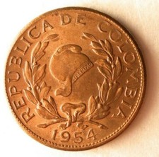 1954 COLOMBIA 5 CENTAVOS - Scarce Type - FREE SHIPPING - Colombia Bin A
