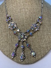 silver tone Statement necklace aurora boreal crystals Prom Wedding B5￼￼