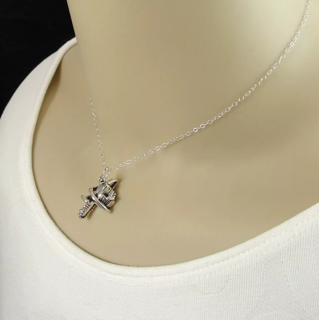 925 Sterling Silver Chainsaw Necklace Chain Saw Power Tool Charm Jewelry
