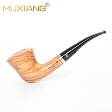 Pipa para fumar tabaco a mano alzada madera de olivo 9 mm vástago doblado pipa de flor banda plateada