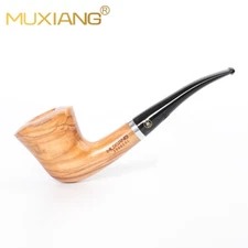 Olive Wood Freehand Tobacco Smoking Pipe 9mm Bent Stem Fleur Pipe Silver Band