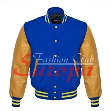 College Unisex Letterman Varsity Wool Jacket  & Yellow Gold Real Leather Sleeves