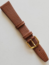 18mm - Tan Lizard Pattern Grain / Smooth Leather Watch Band - Gold Buckle 