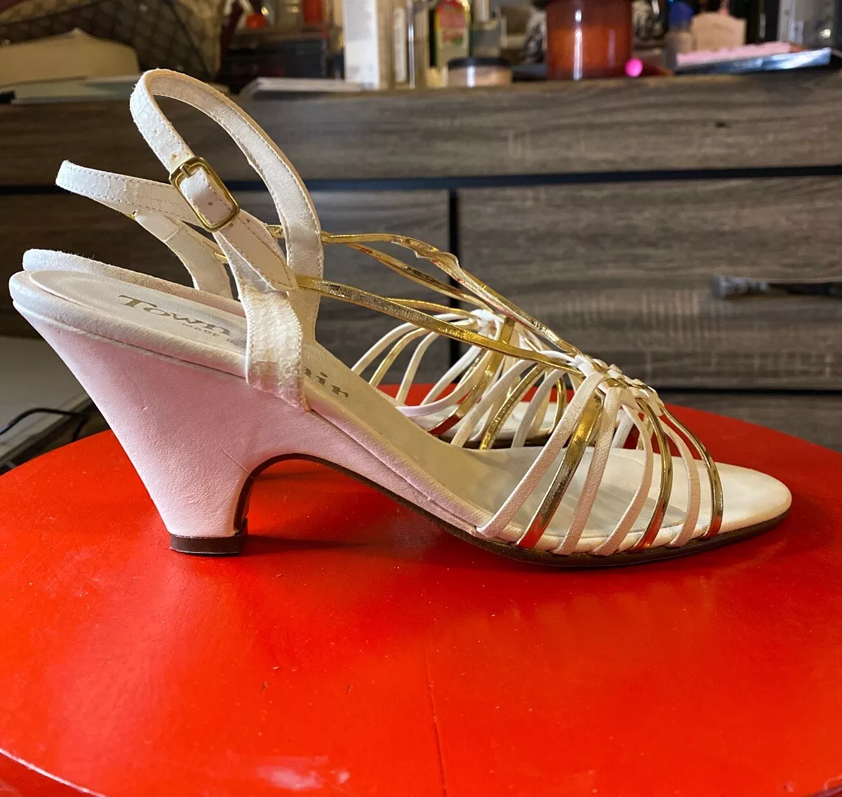 vintage women s white sandals TOWN FLAIR platform sandals shoes