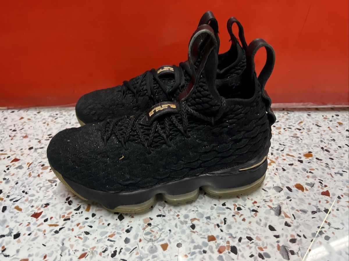Nike LeBron 15 XV Metallic Gold Black Basketball Shoes Size US 5Y