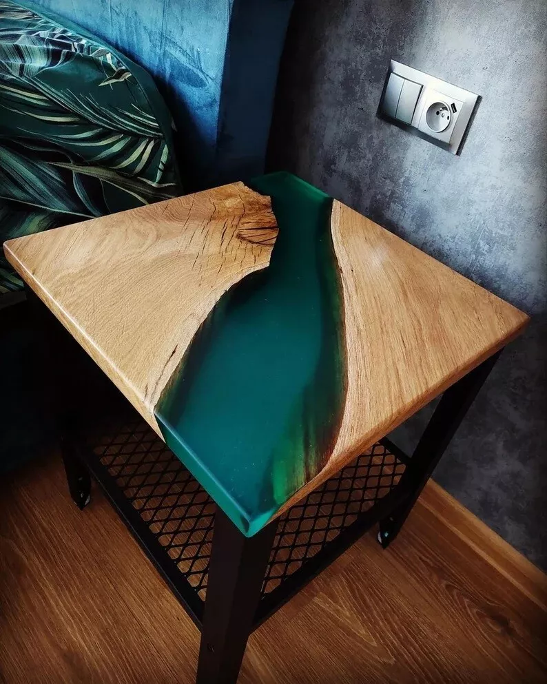 Green Epoxy Tabletop, Epoxy Side Table, Epoxy Bedroom Table, Resin Console  Table