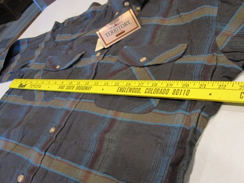 VTG Northwest Territory Shirt Navy Blue Green Flannel Plaid Long Sleeve Large - Picture 4 of 6