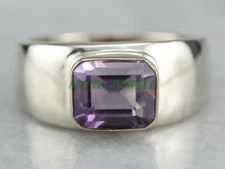 Natural Amethyst Gemstone with 925 Sterling Silver Ring for Men's #91