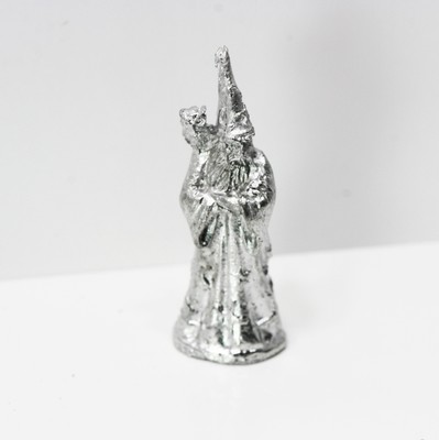 Dollhouse Miniature Pewter Metal Statue of a Wizard with an Owl on His Shoulder