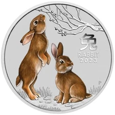 YEAR OF THE RABBIT COLOR AUSTRALIAN LUNAR 2023 1/2 oz Silver Coin  Perth Mint