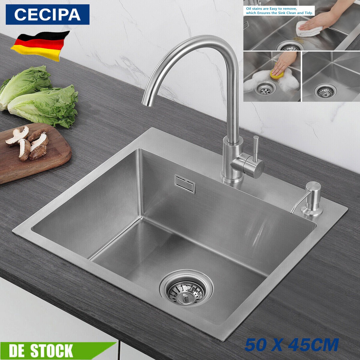 Küchenspüle Edelstahl 84 Cm, Topmount, 16 Gauge – Einzelbecken Mit Abtropfgestell & Schneidebrett