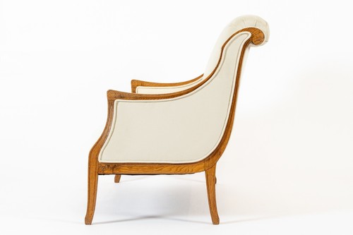 1940s Antique French Art Deco Two-Seat Loveseat Sofa Cream Upholstery - Picture 6 of 12