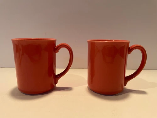 Corning Ware Corelle Coral Pink Salmon Coffee Cups Mugs USA Set of 2
