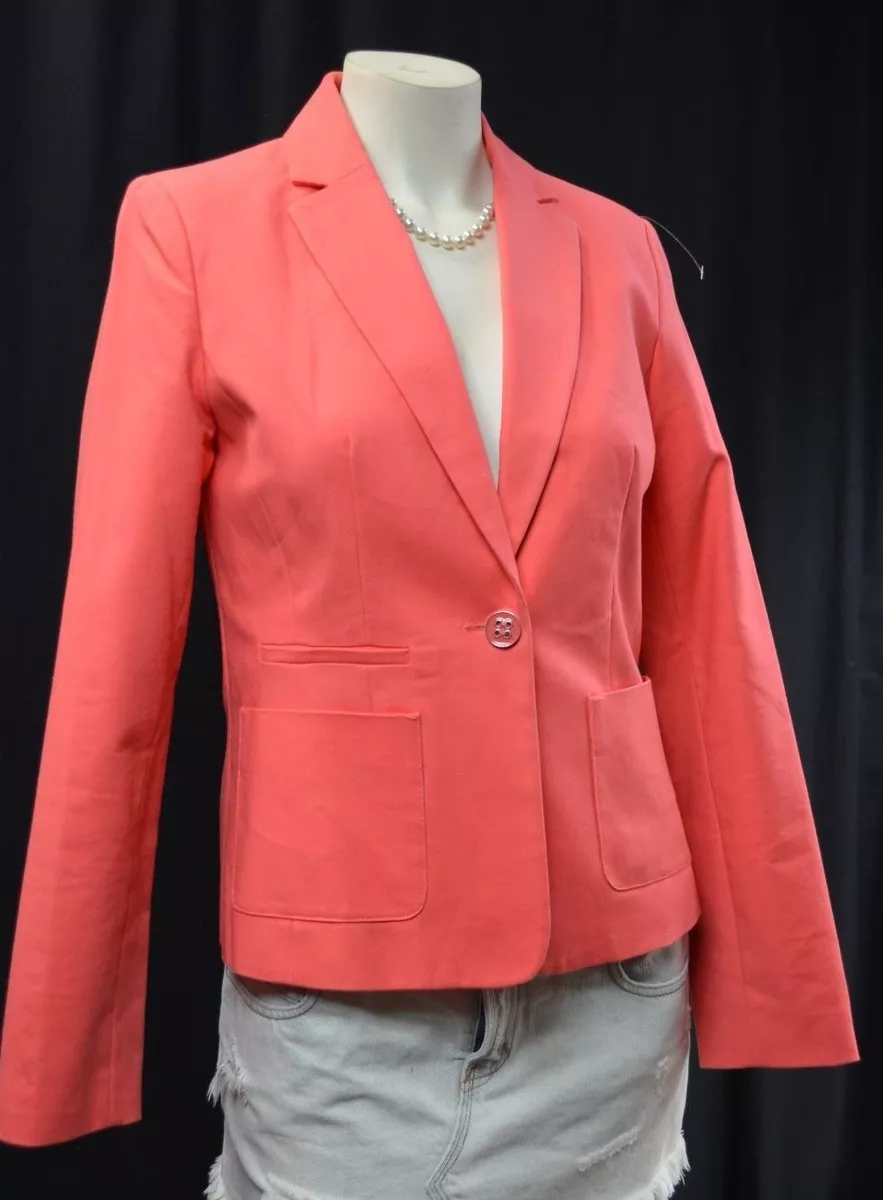 Jules Leopold suit Jacket boyfriend Blazer Womens long sleeves coral SZ 6 NEW