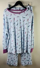 Pajamagram Long Sleeve Pajamas 1X Feather Print Soft Cozy