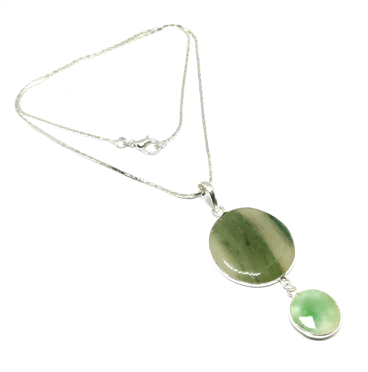 Jade, Chrysoprase Gemstone 925 Sterling Silver Pendant