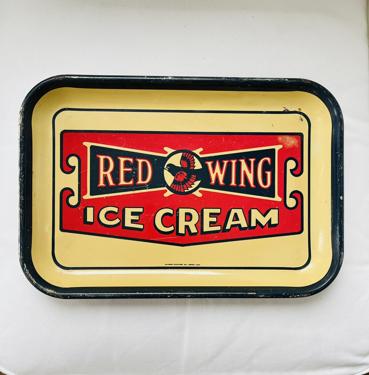 RARE Antique Tin Litho Advertising Tray RED WING Ice Cream Detroit