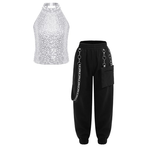 Kids Girls Tracksuit Metal Chain Sets Halter Outfit Shiny Pants Trousers 2Pcs - Picture 47 of 63