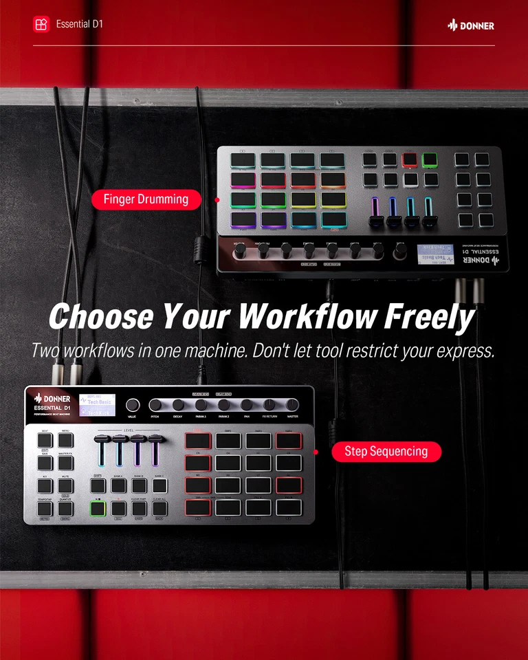 Donner D1 Digital Drum Machine Step Sequencer 16 Pads 5 Encoder 12 Tracks Sample - Image 2 of 4