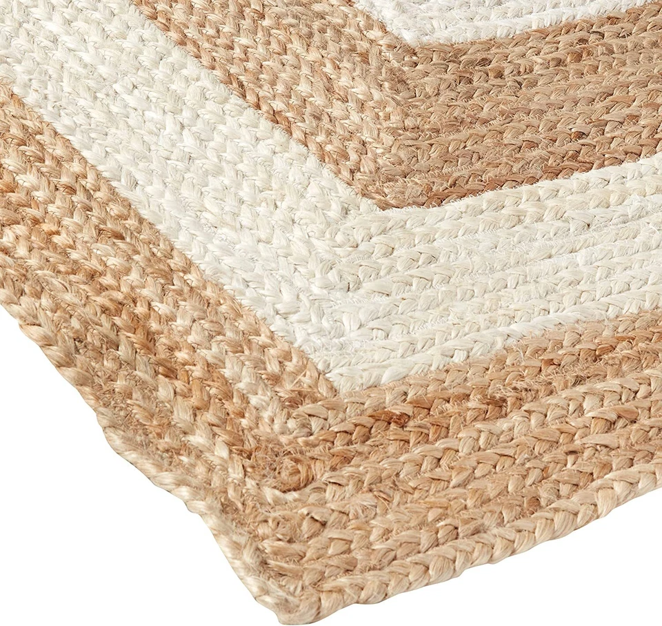 Jute Teppich Handgeflecht Natur Weiß Bordürenteppich 60x90 cm - Bild 2 von 4