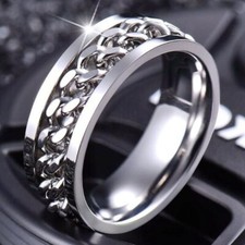 Anti Anxiety Spinner Fidget Rotating Cuban Men Women Silver Stainless Steel Ring