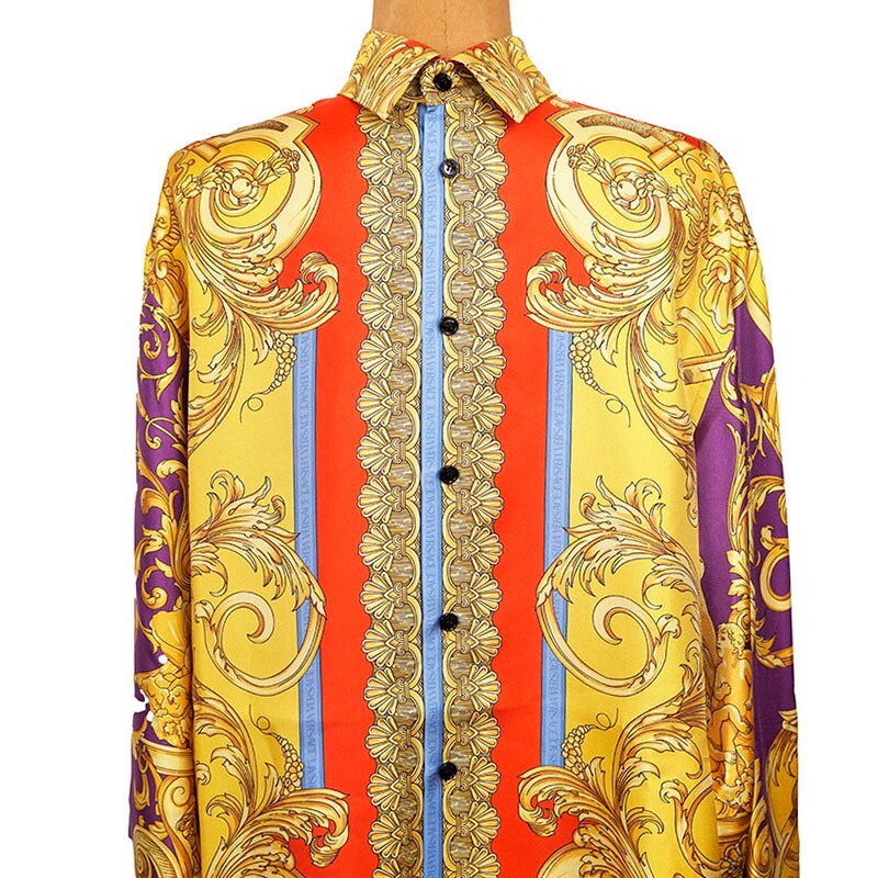 48 M NEW $1,575 VERSACE Men's Yellow BAROCCO GODDESS BAROQUE Silk