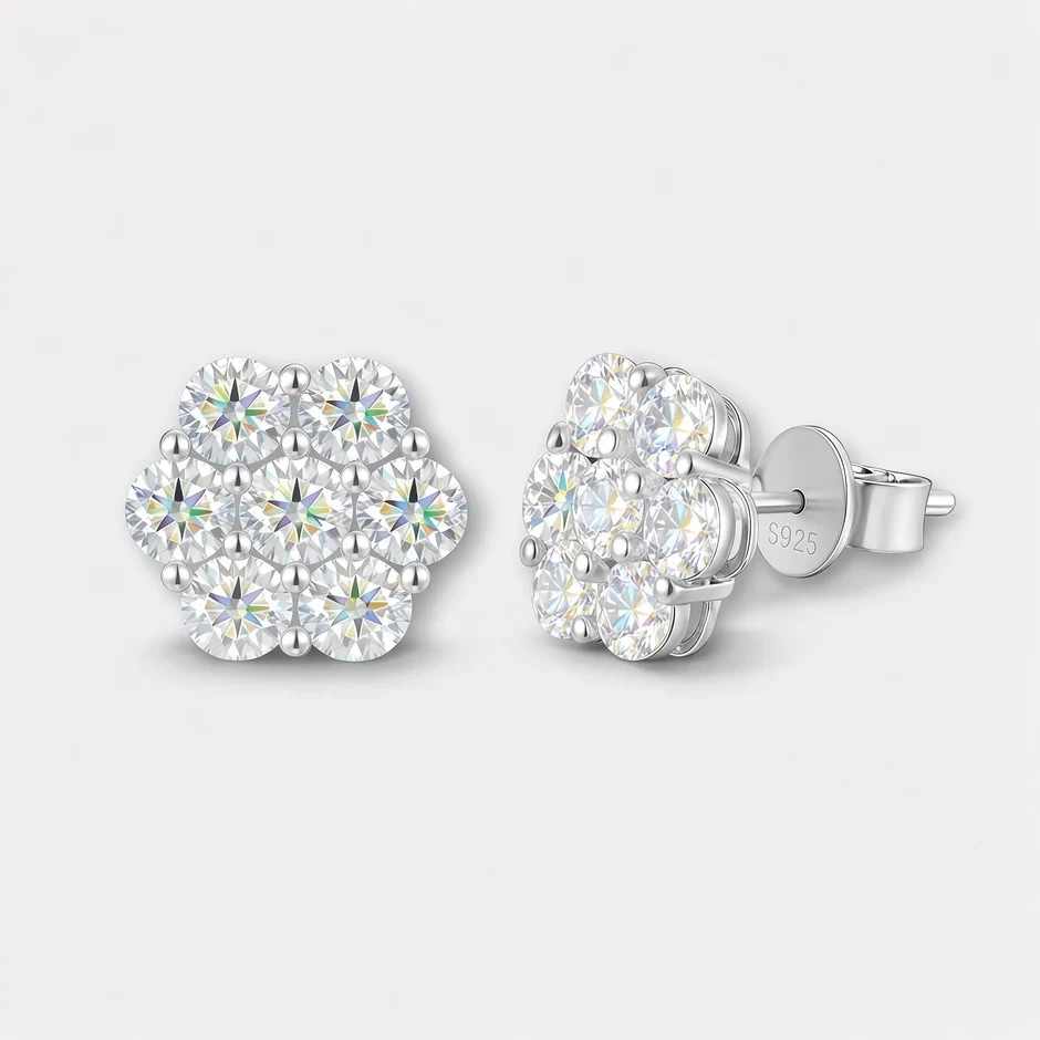 Moissanite Flower Earrings Women 5.6mm, VVS1 D, GRA Certified