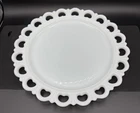 VTG Anchor Hocking "Old Colony" Lace Edge Milk Glass Serving Platter 13" Round