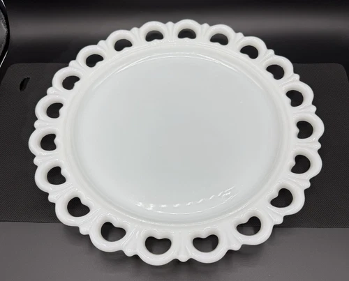 VTG Anchor Hocking "Old Colony" Lace Edge Milk Glass Serving Platter 13" Round