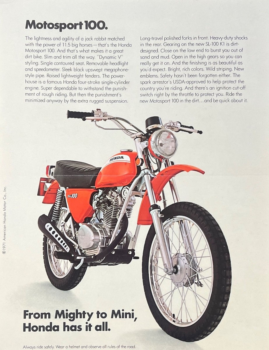 1971 HONDA SL100 （XL200Rエンジン換装）　希少車　書類有り 1971 Honda SL100 K1 double-sided/bi-fold brochure-literature