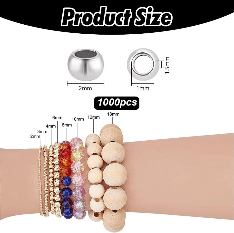 1000Pcs Stainless Steel Beads 2Mm Tiny round Spacer Beads Rondelle Beads Metal S - Image 4 of 4