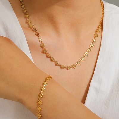 Minimalistische Herzform doppellagige Gliederkette Edelstahl Halskette Set