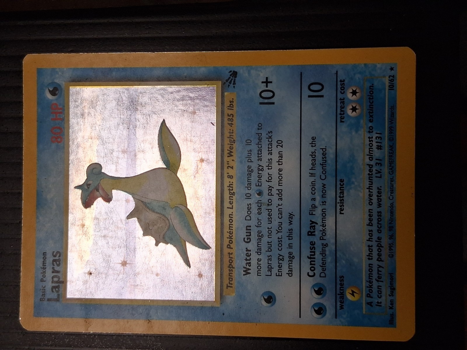 Pokémon TCG Lapras Fossil 10/62 Holo 1999-2000 Wizards Base Set Copyright...