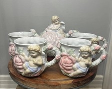 Vintage Avon 1998 Rose Cherub Angel Pastel Teapot And Lid 4 Cups Blonde Version